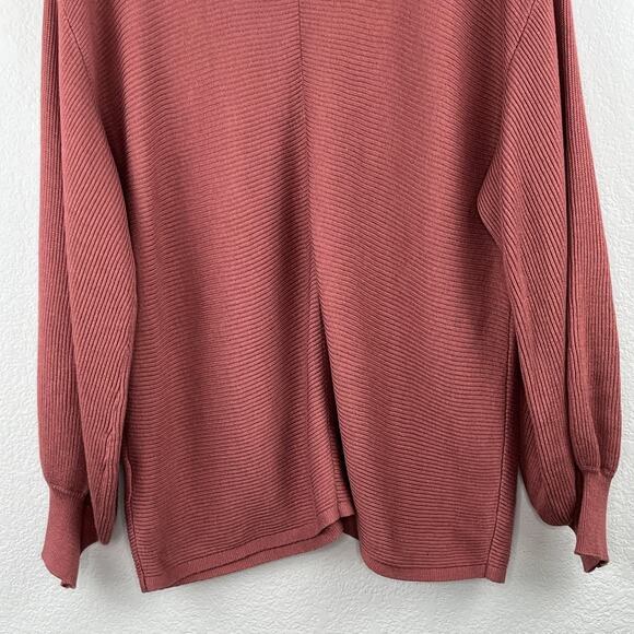 1.State V-Neck Ribbed Balloon Sleeve Terracotta Brown Oversize Sweater Large NWT - Picture 9 of 12